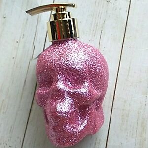 Gothic pink glittery skull soap dispenser